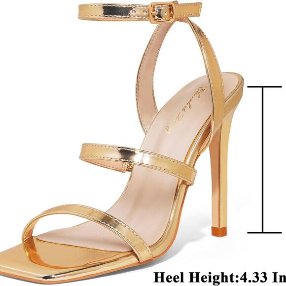 Women High Heeled Sandals Synthetic Square Toe Strappy Stiletto Pump - Picture 2 of 8